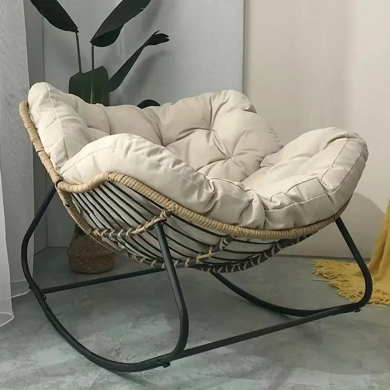 Rattan bird's nest rocking chair can sit can lie lazy rocking chair balcony home leisure rattan chair iron single sofa